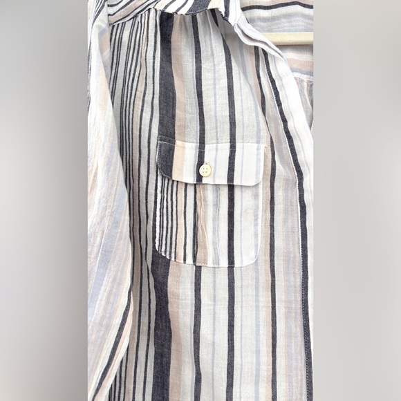 Lord + Taylor‎ Women's Size Small Button Up Stripe Sheer Nautical Coastal Chic - Picture 5 of 11